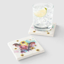 Kuh mit Sonnenblumen Stone Untersetzer