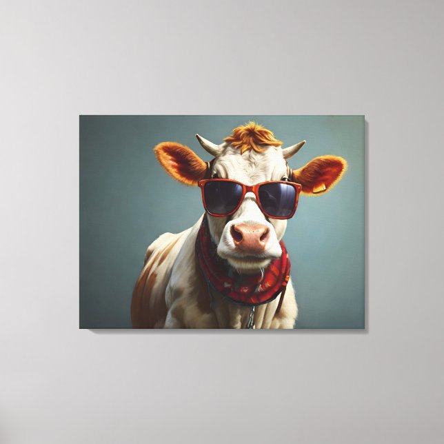 Kuh mit Sonnenbrille Leinwanddruck (Vorderseite)
