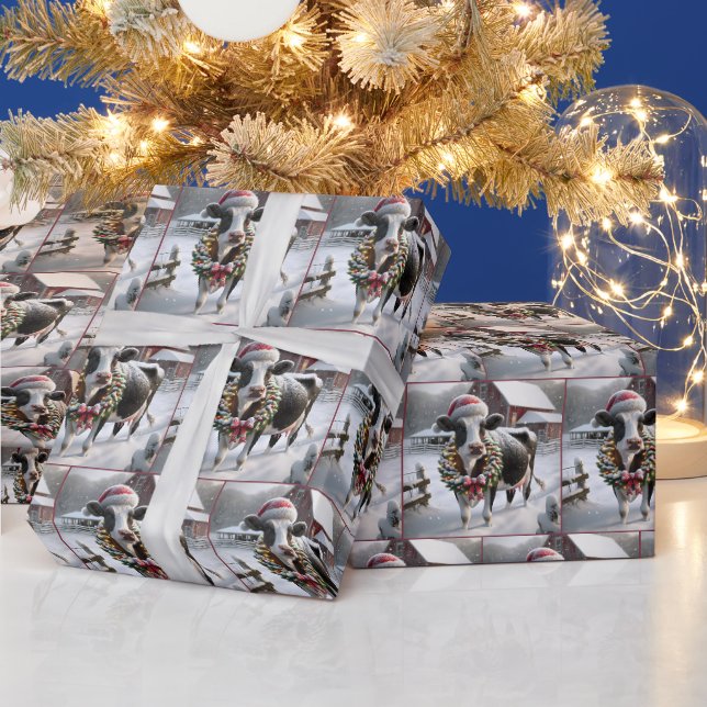 Kuh mit Weihnachtskranz Geschenkpapier (Feiertage)