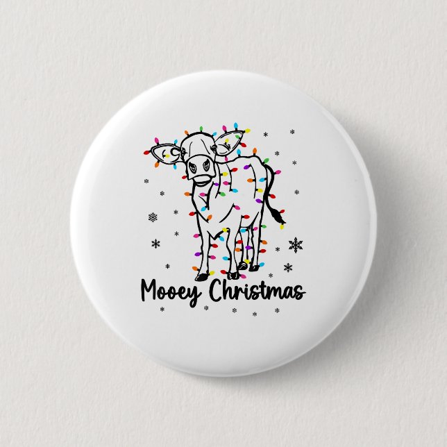 Kuh Mooey Weihnachtsbaum Funny Xmas Snow & C Button (Vorderseite)