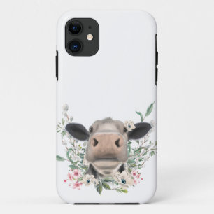 Kuh Nasenkuss Blumen Aquarell grau Bauernhoftier Case-Mate iPhone Hülle