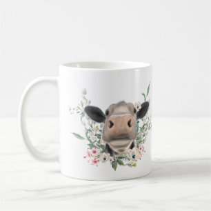 Kuh Nasenkuss Blumen Aquarell grau Bauernhoftier Kaffeetasse