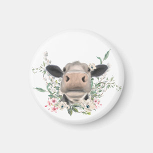 Kuh Nasenkuss Blumen Aquarell grau Bauernhoftier Magnet