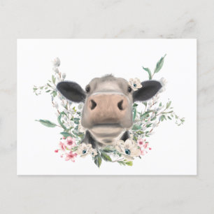Kuh Nasenkuss Blumen Aquarell grau Bauernhoftier Postkarte