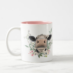 Kuh Nasenkuss Blumen Aquarell grau Bauernhoftier Zweifarbige Tasse
