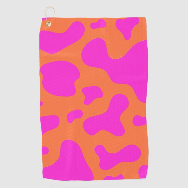 Kuh Neon Pink Orange Wildtier Muster Golfhandtuch (Vorderseite)