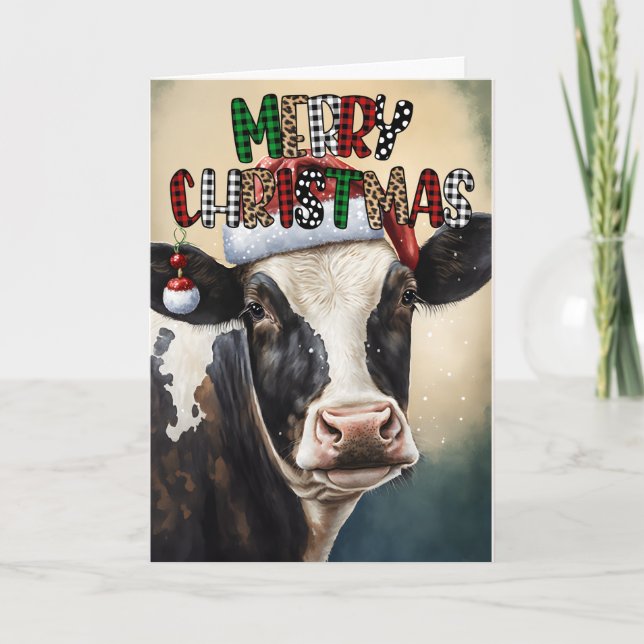 Kuh Niedlicher Weihnachtsfeiertag Karte (Vorderseite)
