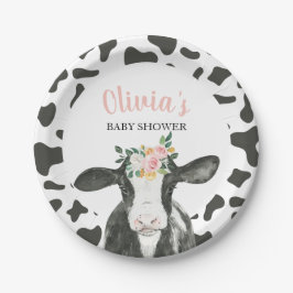 Kuh Pink Floral und Gingham Baby Dusche Pappteller