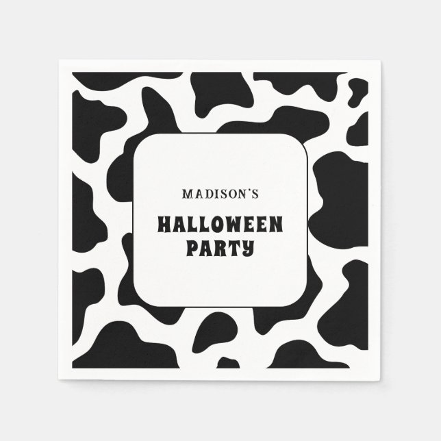 Kuh Print Black & White Halloween-Party Serviette (Vorderseite)