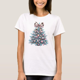 Kuh Print Bow Weihnachtsbaum T-Shirt