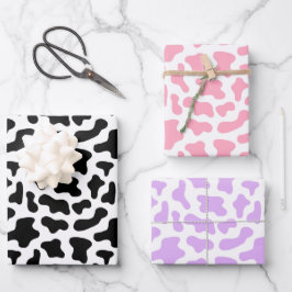 Kuh Print Cowgirl Tiermuster Pink Schwarz Lila Geschenkpapier Set