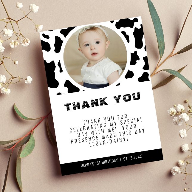 Kuh Print Foto Geburtstag Dankeskarte (Cow Print Photo Birthday Thank You Card)
