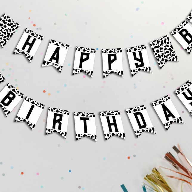 Kuh Print Happy Geburtstag Wimpelkette (Cow Print Happy Birthday Bunting Flags
)
