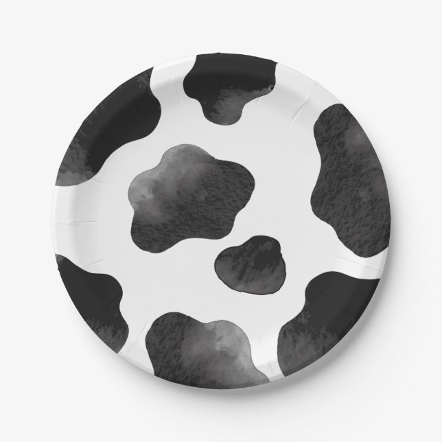 Kuh Print Themed Party, Schwarz-weiße Kuh Spots Pappteller (Vorderseite)