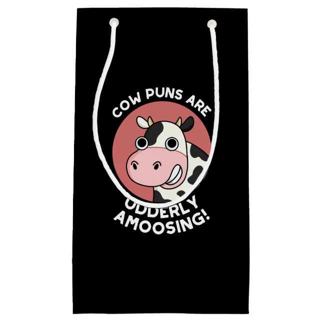 Kuh Puns ungeordnet über lustige Tierpuppe dunkle  Kleine Geschenktüte (Vorderseite)