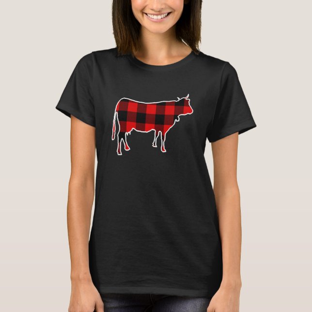 Kuh Red Buffalo Kariert Heifer Farm Matching Pj Fa T-Shirt (Vorderseite)