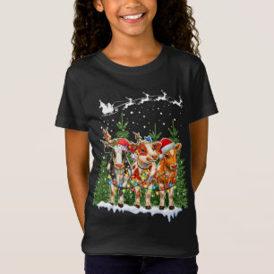 Kuh Reindeer Hat Weihnachtslicht Funny Xmas T-Shirt