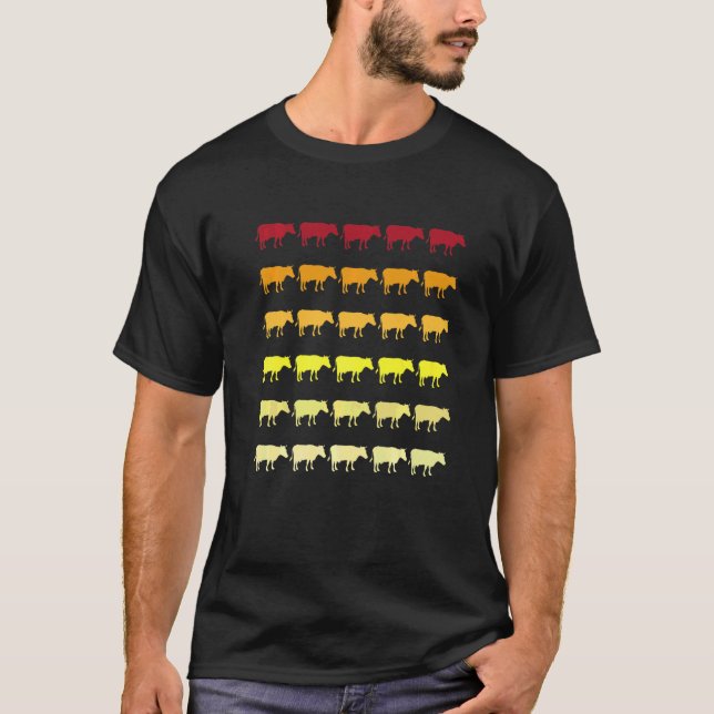 Kuh Retro-Tiermuster T-Shirt (Vorderseite)