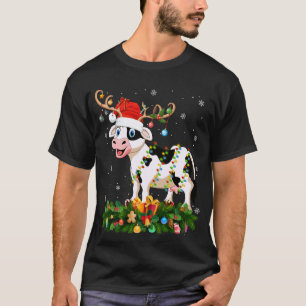 Kuh Rind Weihnachtsbeleuchtung Rentier Santa Hut E T-Shirt