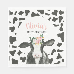 Kuh Rosa Blumenmuster und Gingham-Baby-Party Serviette