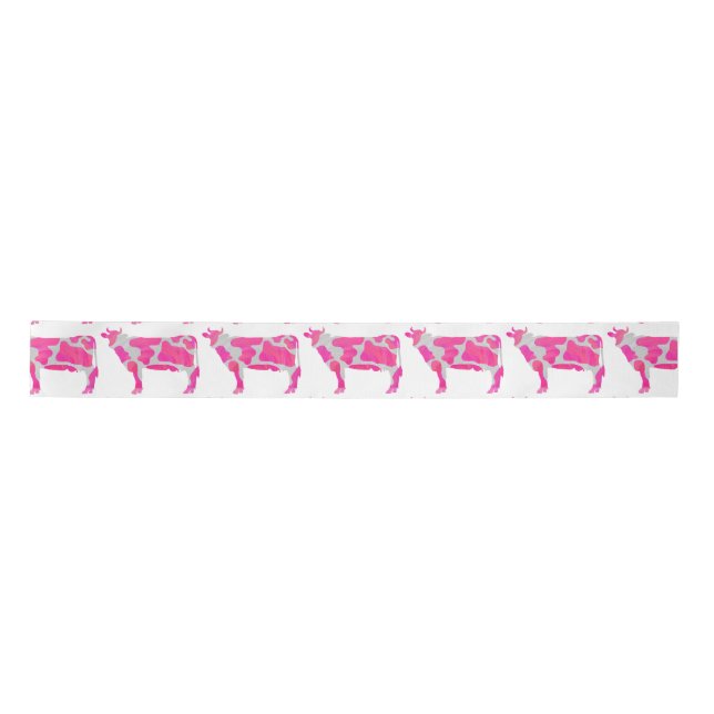 Kuh Rosa und Weiße Silhouette Satinband (Vorderseite)