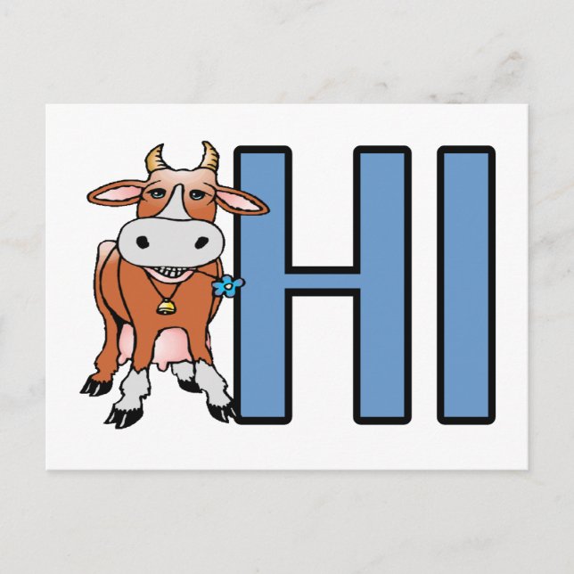 Kuh sagt Hi Postkarte (Vorderseite)