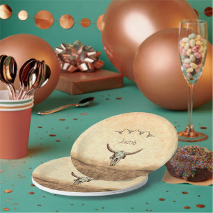 Kuh Schädel Braun Western Land Rustikaler Stil Pappteller