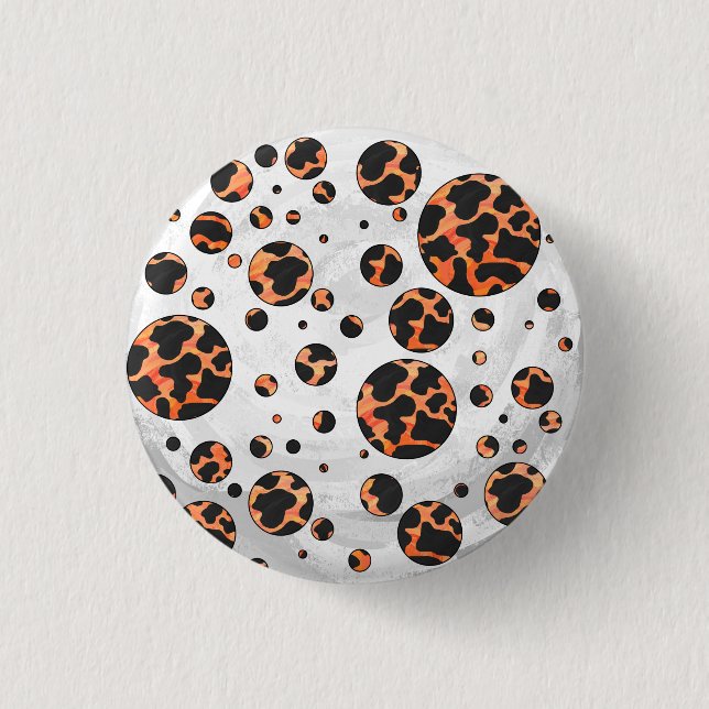 Kuh Schwarz und Orange Polka Dot Print Button (Vorderseite)