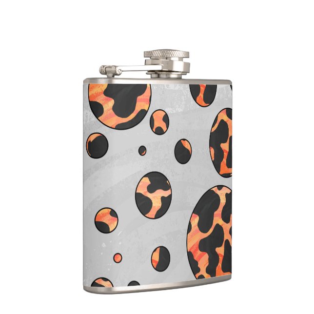Kuh Schwarz und Orange Polka Dot Print Flachmann (Rechts)