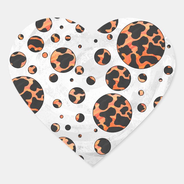 Kuh Schwarz und Orange Polka Dot Print Herz-Aufkleber (Vorderseite)