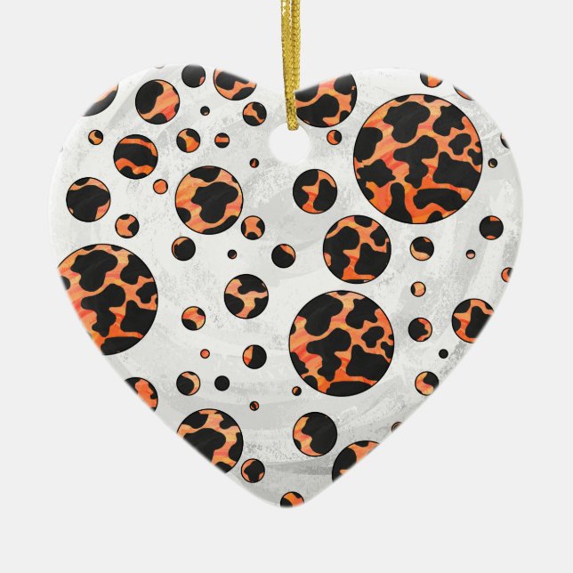 Kuh Schwarz und Orange Polka Dot Print Keramik Ornament (Vorne)