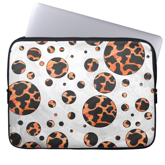 Kuh Schwarz und Orange Polka Dot Print Laptopschutzhülle (Vorderseite)