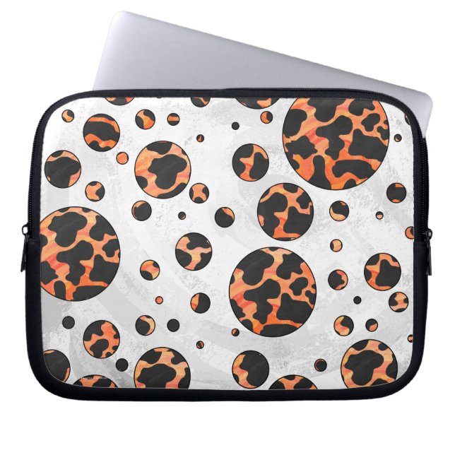 Kuh Schwarz und Orange Polka Dot Print Laptopschutzhülle (Vorderseite)
