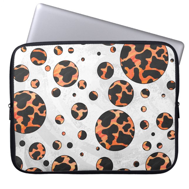 Kuh Schwarz und Orange Polka Dot Print Laptopschutzhülle (Vorderseite)
