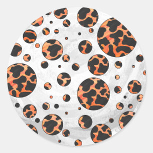 Kuh Schwarz und Orange Polka Dot Print Runder Aufkleber