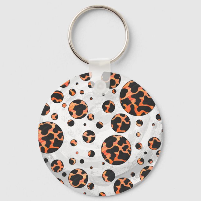 Kuh Schwarz und Orange Polka Dot Print Schlüsselanhänger (Vorderseite)