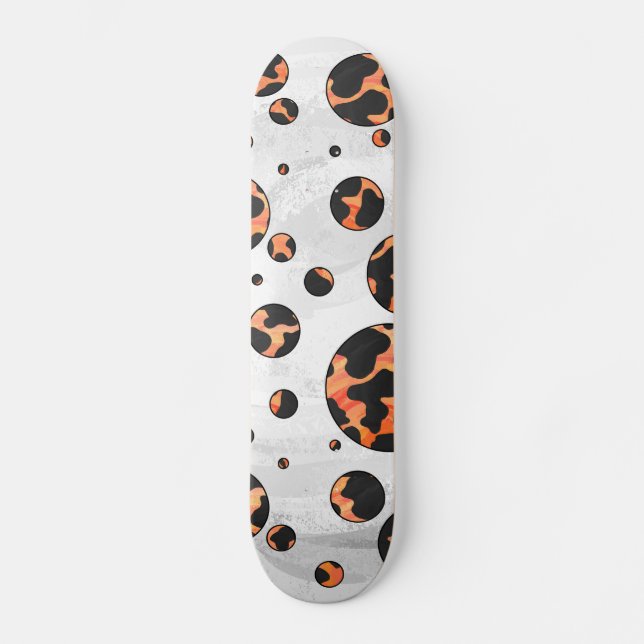 Kuh Schwarz und Orange Polka Dot Print Skateboard (Vorderseite)