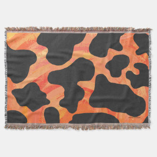 Kuh Schwarz und Orange Print Decke
