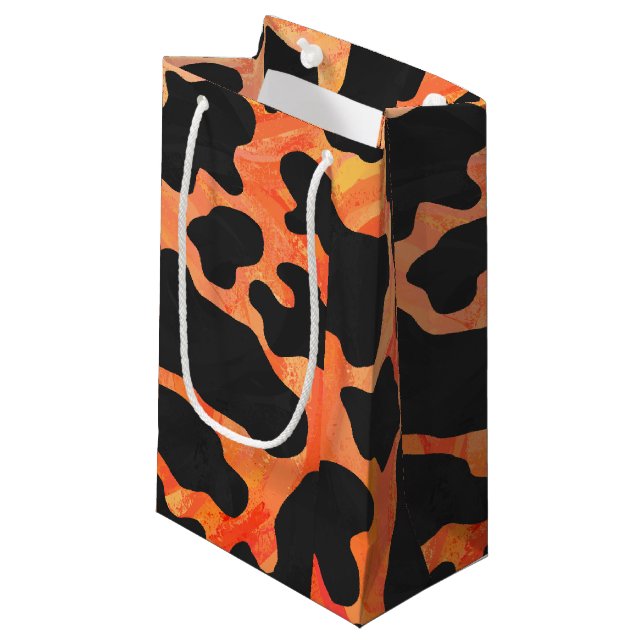 Kuh Schwarz und Orange Print Kleine Geschenktüte (Vorderseite Schrägansicht)