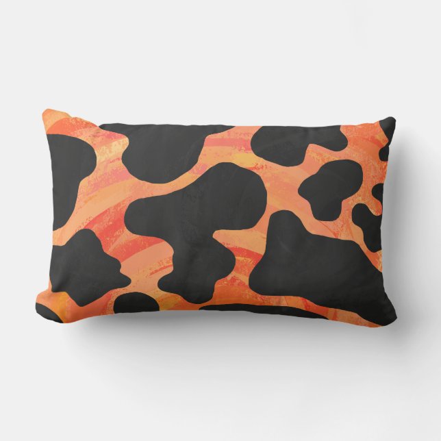 Kuh Schwarz und Orange Print Lendenkissen (Vorderseite)