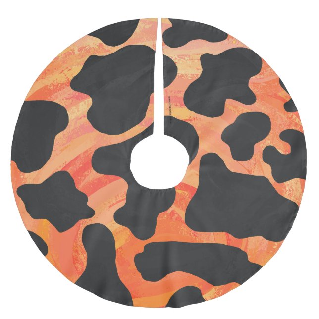 Kuh Schwarz und Orange Print Polyester Weihnachtsbaumdecke (Vorderseite)