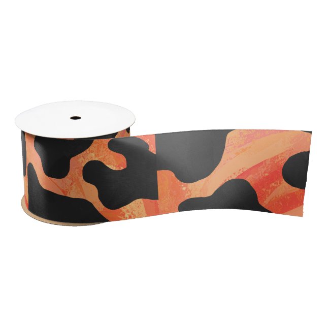 Kuh Schwarz und Orange Print Satinband (Spule)