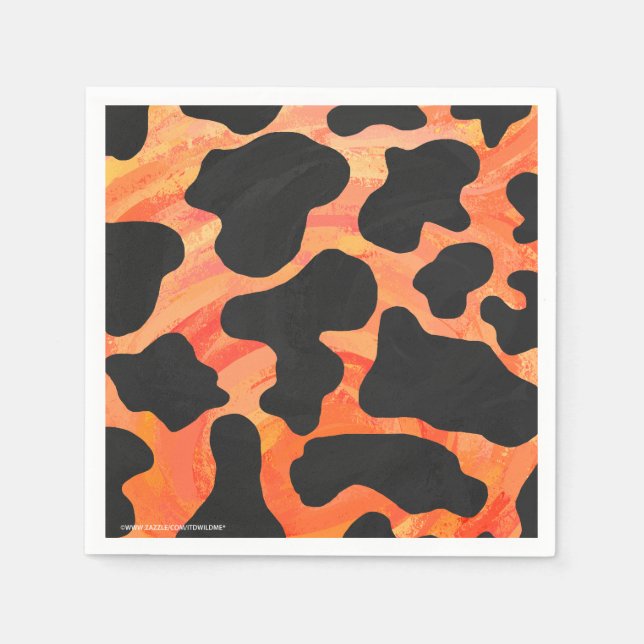 Kuh Schwarz und Orange Print Serviette (Vorderseite)