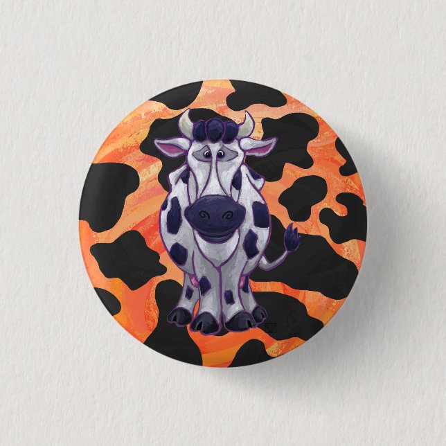 Kuh Schwarz und Orange Wild Me Button (Vorderseite)