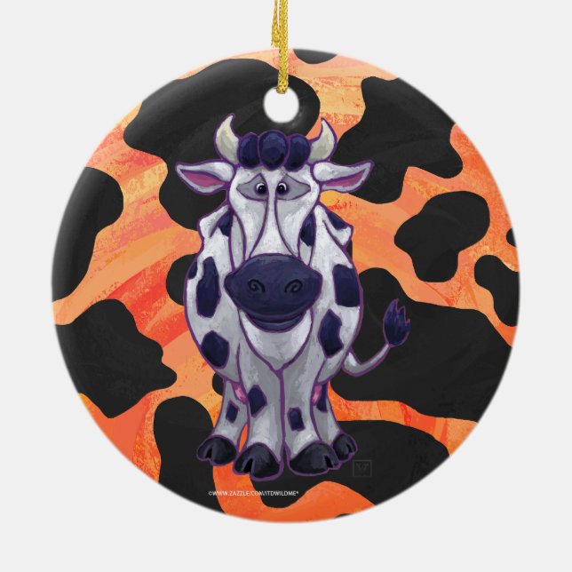 Kuh Schwarz und Orange Wild Me Keramik Ornament (Hinten)