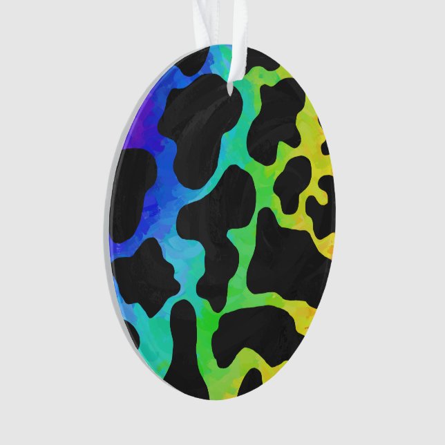 Kuh Schwarz und Regenbogen Druck Ornament (Vorderseite)