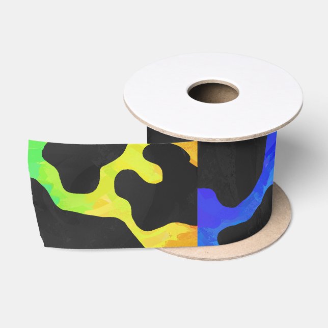 Kuh Schwarz und Regenbogen Druck Satinband (Spule)