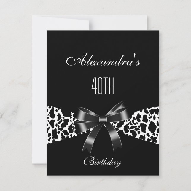 Kuh Schwarz-weiß 40. Geburtstag Einladung (Vorderseite)