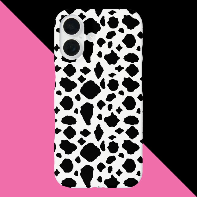 Kuh Schwarz-Weiß-Muster iPhone 16 Hülle (A phone case with a black and white cow pattern)