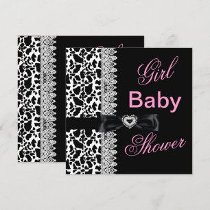 Kuh schwarz weiß Rosa Mädchen Baby Shower Spitze Einladung